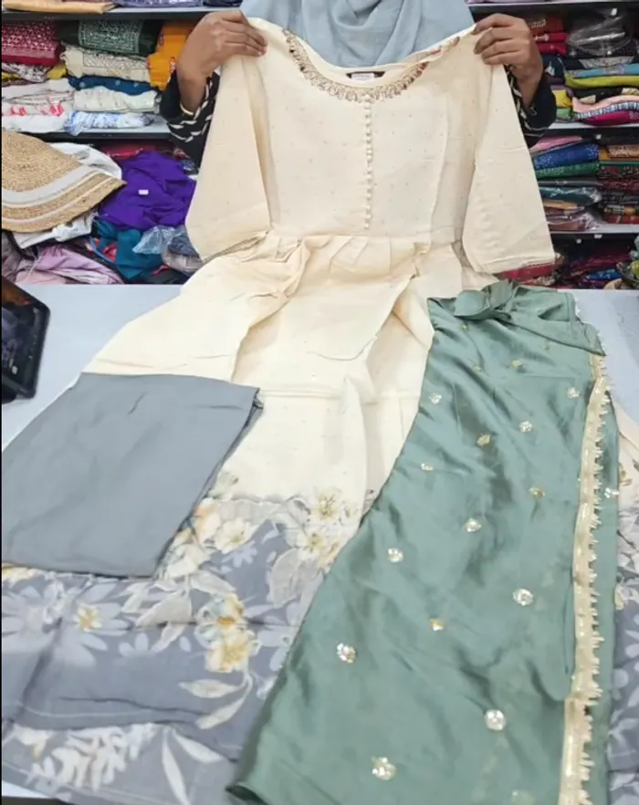 Rayon Long Anarkali Top Bottom Dupatta  | TS3286